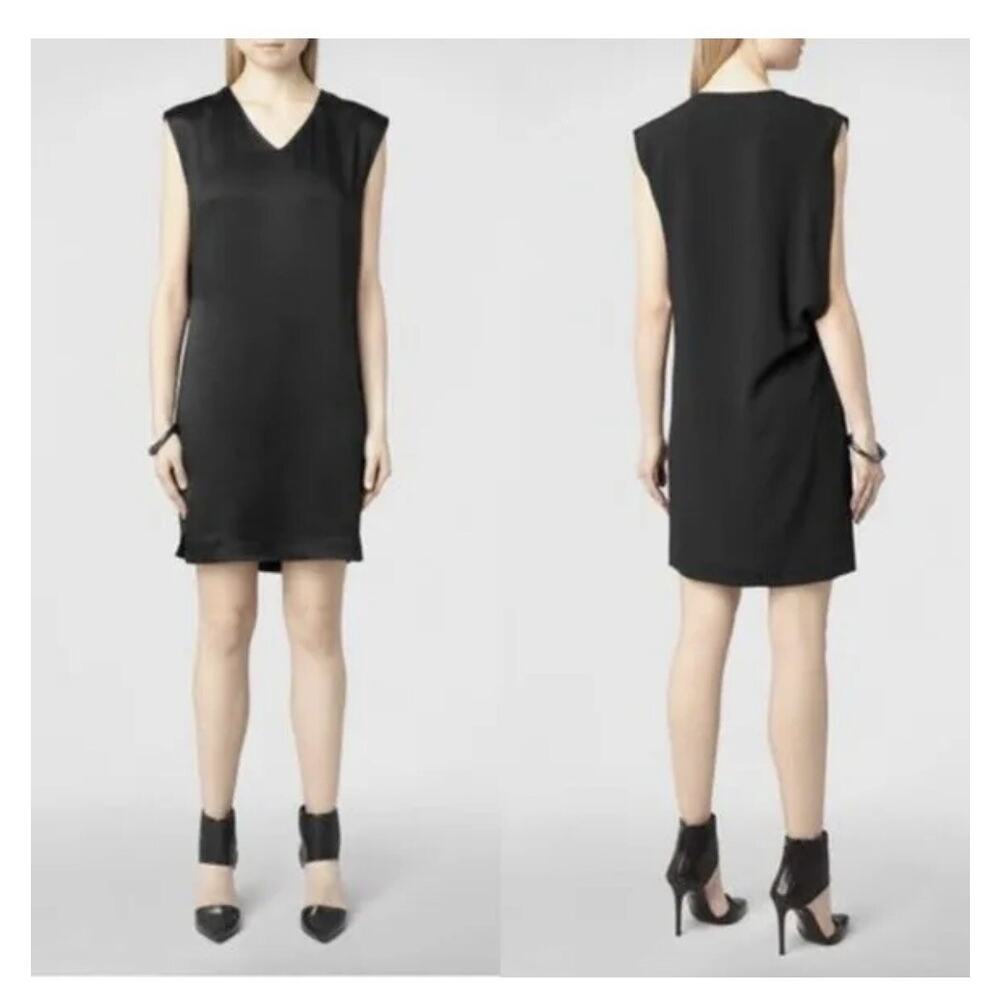 AllSaints Black Italian Cloth Sleeveless V Neck Shift Dress Size 6 (UK10)
